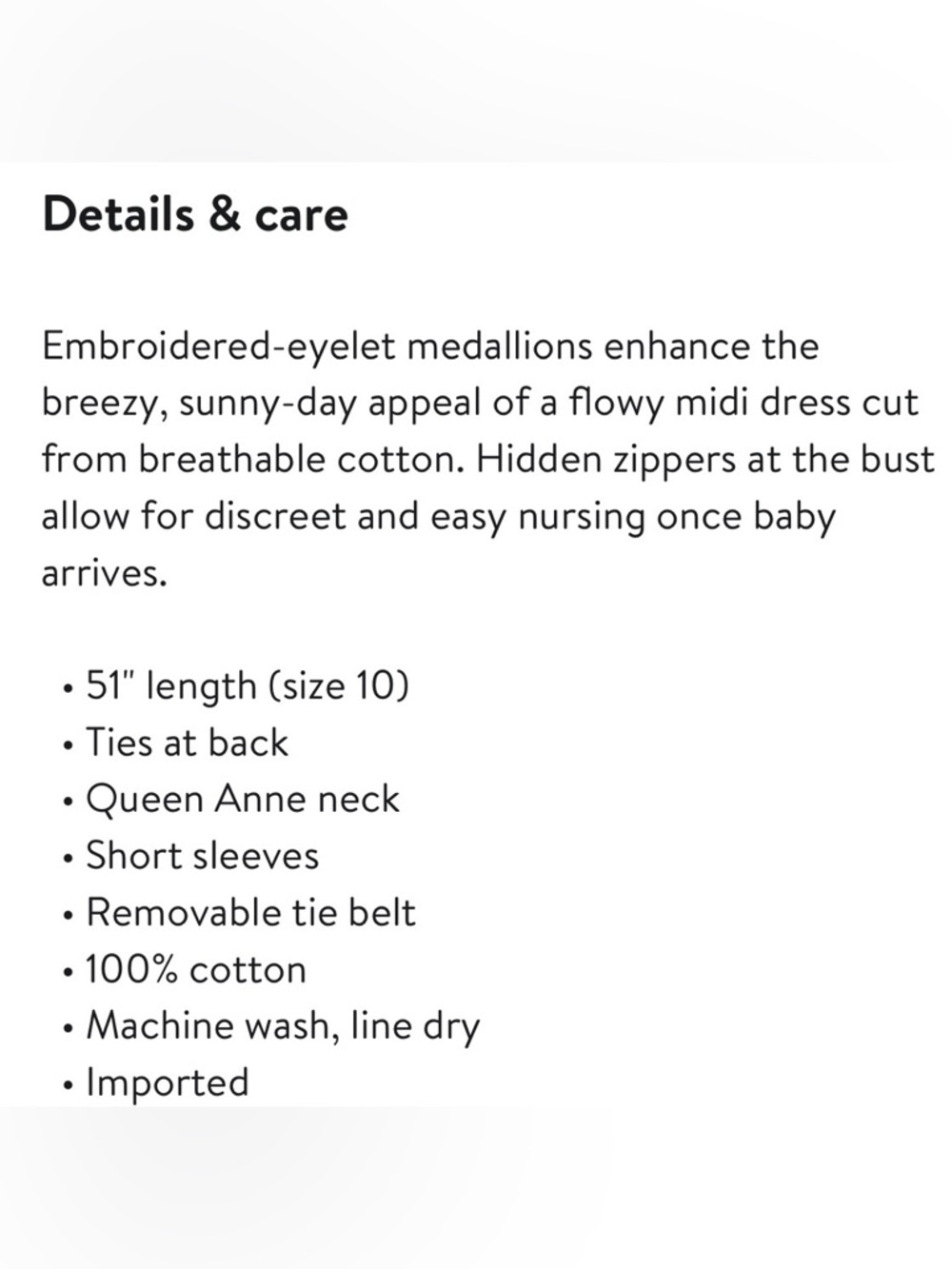 Seraphine
Broderie Anglaise
Maternity/Nursing Midi Dress - Picture 12 of 13